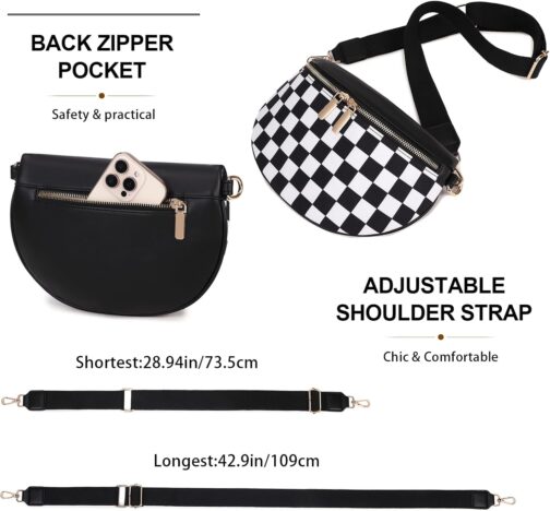 uniosul Women's Shoulder Bag, Wide Strap, Bum Bag, Stylish Checkered Crossbody Bag, Small Shoulder Bag for Festival Travel – Bild 3