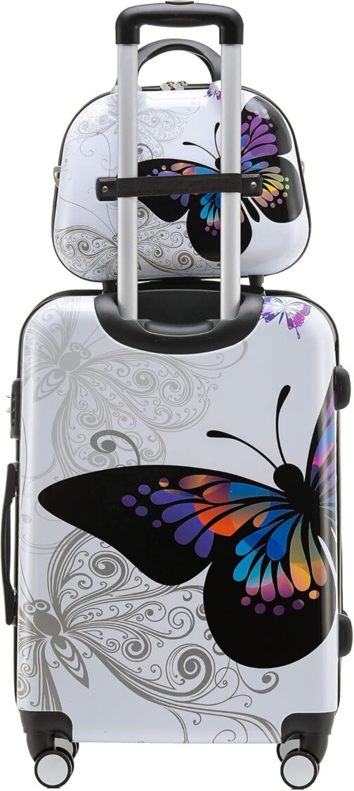 BEIBYE Butterfly 2060 TSA Lock 4-Piece Travel Suitcase Trolley - Robust Hard Shell Suitcase Set Including Hand Luggage and Beauty Case, Butterfly – Bild 2