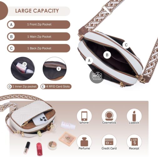 Roulens Quilted Women's Mobile Phone Shoulder Bag, PU Leather Mobile Phone Shoulder Bag, Crossbody Bag for Women with Adjustable Wide Strap, A-beige/brown, Contemporary – Bild 4