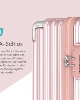 Voyagoux Suitcase, Hand Luggage, Hard Case Large, TSA Lock, ABS, 4 x 360° Wheels, Robust and Lightweight Suitcase, Rose Gold