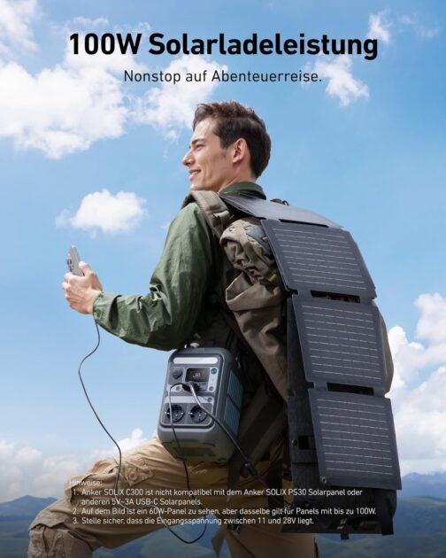 Anker SOLIX C300 Portable Power Station, 288 Wh LiFePO4 Battery, 300 W (Max 600 W) Solar Generator, 140 W Side Quick Charging Power, for Camping, Outdoors, Travel, Emergencies, Travel (Solar Panel – Bild 5