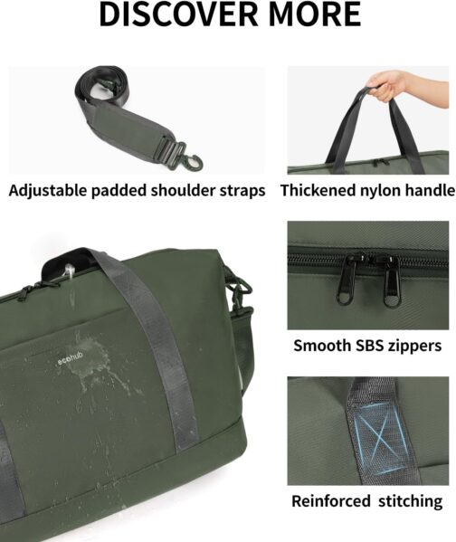 ECOHUB 20L Ryanair Hand Luggage 40 x 20 x 25 cm, Hand Luggage Bag for Airplane, Foldable Travel Bag with Removable Wet Bag, Ryan Airlines Bag 40 x 20 x 25, Weekender Women Men, Patent Pending, Green – Bild 7