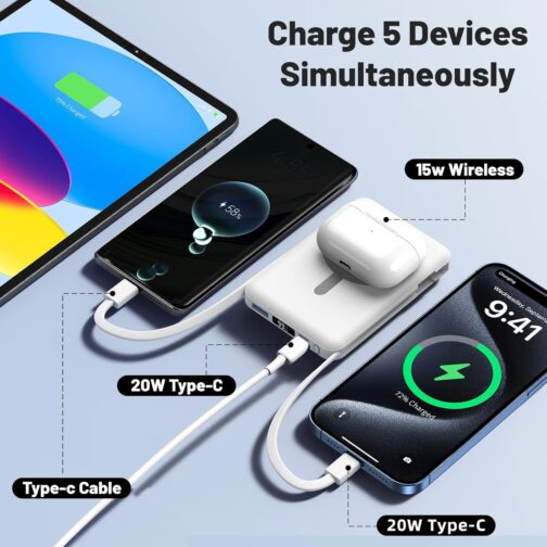 Azmuth Power Bank, for Magsafe Powerbank iPhone 10000 mAh, Magnetic Power Bank, Wireless Fast Charging with LED Display, Portable Charger, Battery Pack for iPhone 16/15/14/13/12/Pro/Pro Max – Bild 4