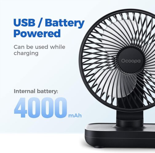 OCOOPA USB Fan Ultra Quiet - 4000 mAh Table Fan, 4 Speeds, Mini Fan for Desk, Home and Office, Black – Bild 5