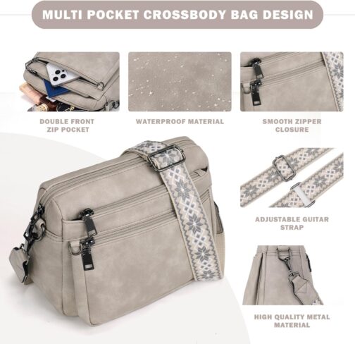 MUIIKOLA Shoulder bag ladies, shoulder bag women's medium size bag women's shoulder bag, shoulder bag women's leather, soft wide strap, B-beige grey, Fashionable – Bild 5