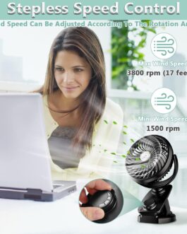 Improved Mini USB Clip Fan with 5000 mAh 2-in-1 Table Fan Clip Fan, Car Oscillating Quiet Continuous Speed USB Rechargeable Portable Fan for Office Camping Diameter 14.5 cm