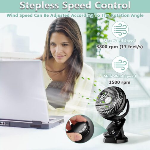 Improved Mini USB Clip Fan with 5000 mAh 2-in-1 Table Fan Clip Fan, Car Oscillating Quiet Continuous Speed USB Rechargeable Portable Fan for Office Camping Diameter 14.5 cm – Bild 2