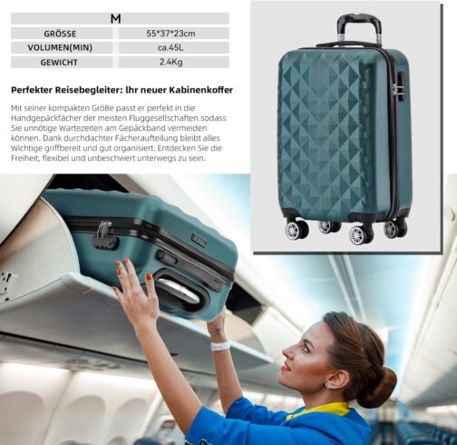 BEIBYE Twin-Wheels 2066 Hard Shell Trolley Suitcase, Travel Suitcase, Luggage, M–L–XL Set, Dark green
