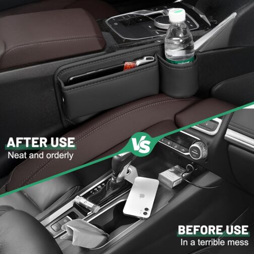 Supaway Car Seat Storage Box Car Side Pockets Organiser PU Side Pockets Organiser Front with Cup Holder and USB Charging Hole for Mobile Phones, Wallet, Cards, Coin, Pack of 1 – Bild 4
