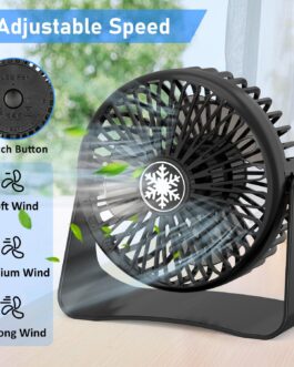 JATEKA Mini USB Table Fan, 3 Speeds Strong Fan with 1.2 m USB Cable, Desktop Quiet Fan 360° Rotation Adjustment, Removable Grid for Office and Bedroom – Black