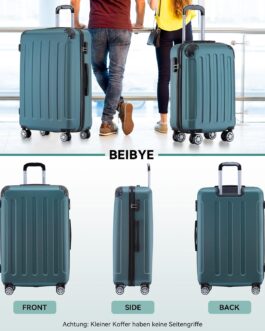 BEIBYE Hard Shell Suitcase, Trolley Suitcase, Travel Suitcase, Security Combination Lock, Twin Wheels, ABS Material, Hand Luggage, 4 Wheels (M / L / XL Set), Dark green
