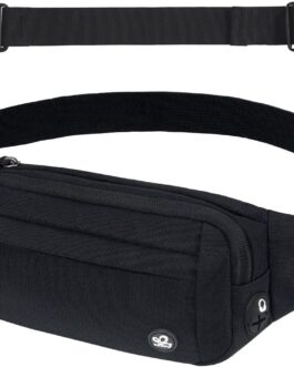 WATERFLY Bum Bag Waist Bag Men Women: Small Belt Bag Sport Bum Hip Bag Men Women Waist Fanny Pack with Extension Strap for Travel Hiking Dog Training Outdoor, black, money belt