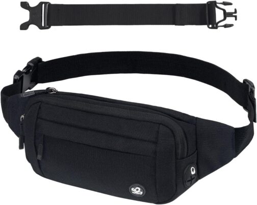 WATERFLY Bum Bag Waist Bag Men Women: Small Belt Bag Sport Bum Hip Bag Men Women Waist Fanny Pack with Extension Strap for Travel Hiking Dog Training Outdoor, black, money belt