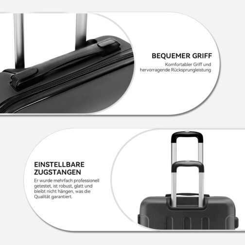 BEIBYE Hard Shell Suitcase, Trolley Suitcase, Travel Suitcase, Security Combination Lock, Twin Wheels, ABS Material, Hand Luggage, 4 Wheels (M / L / XL Set), black – Bild 4