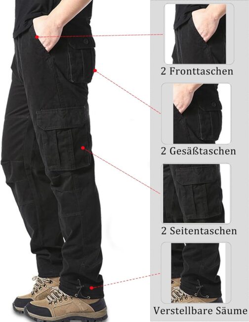 DUOLUVA Cargohose Herren Winter Lang Arbeitshosen Männer mit 6 Taschen mit Reißverschluss Universal Fit – Bild 3