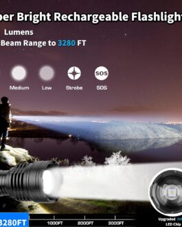 Chasinglee Rechargeable Torch 500,000 High Lumen Super Bright LED Flashlight with Battery and USB Cable, Powerful Portable Tactical Torch, 5 Modes for Camping Emergency Reading