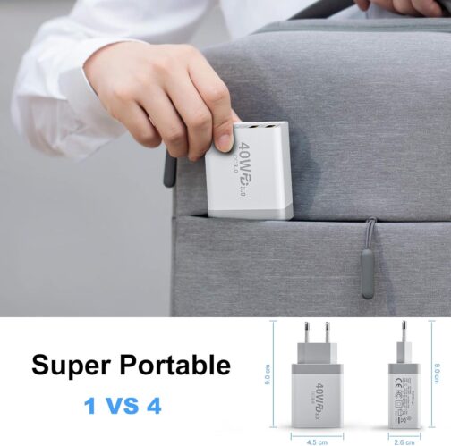 USB C Ladegerät, 40W 4-Ports Mehrfach Ladegerät mit USB-C und USB A, Schnellladegerät PD 3.0 Power Adapter USB Netzteil Stecker für iPhone 16/15/14/13/12/11/Pro Max/XS/XR, iPad Samsung Galaxy S25 – Bild 5