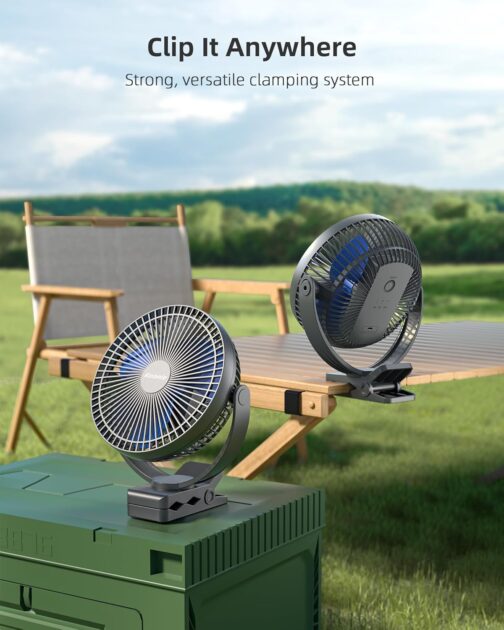Koonie USB Clip Fan, 10000 mAh USB Fan, Portable 20 cm Table Fan, 4 Speeds & 360° Rotation, Quiet Wall Fan, Fan for Home, Office, Pram, Camping, Grow Tent – Bild 6
