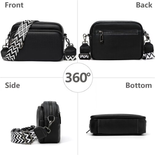 GSenhui Crossbody Bag Women's Genuine Leather Small Shoulder Bag with Wide Strap Zip and Removable Shoulder Strap Mobile Phone Case for Hanging Women Black – Bild 6