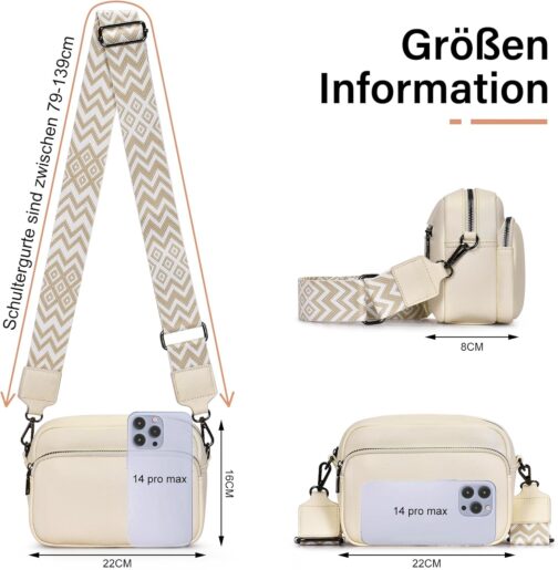 GASSDA Crossbody Bag Women's Small Shoulder Bag Women's PU Leather Handbag Women's Small Bags with Removable Shoulder Strap, beige, Fashionable – Bild 2