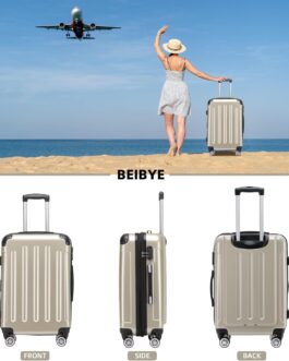 Beibye 2048 Hard Shell Trolley Suitcase with Twin Rollers in a Set with Sizes M, L, XL, Available in 15 Colours PC, champagne
