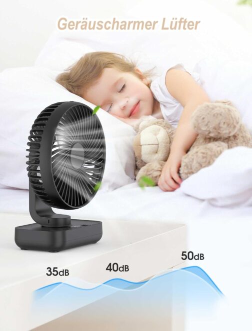 Joneytech Tischventilator Leise Automatisch Oszillierend, 4000mAh Akku USB Klein Tragbarer 4 Geschwindigkeiten LED-Digitalanzeige für den Schreibtisch, Zuhause, Picknicks und Büro- 12V mini ventilator – Bild 4