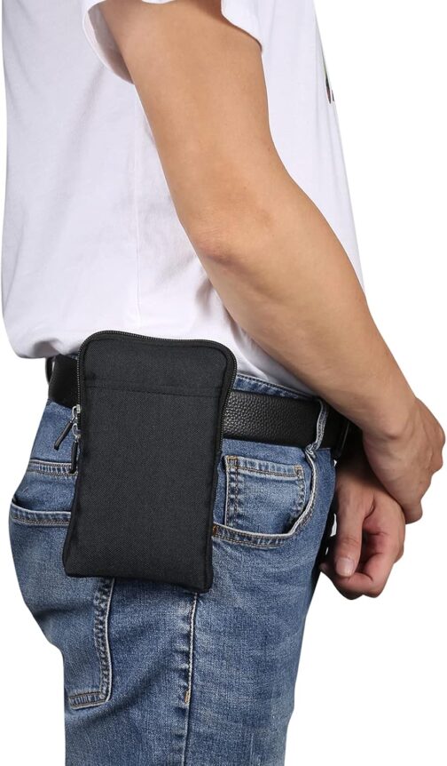 Mobile Phone Shoulder Bag Men's Black, Mobile Phone Belt Bag Men's Black, Small Mobile Phone Case for Hanging, Waterproof Zip, Men's Bag, Waist Bag, Shoulder Bag with Belt Loop Shoulder Strap, black – Bild 7