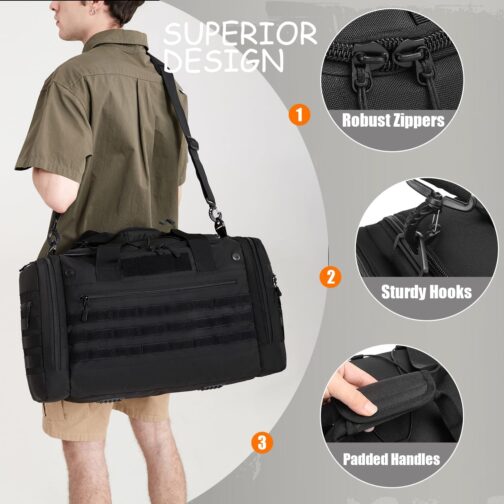 Sports Bag Men's 45L with Shoe Compartment & Wet Compartment FRETHIND Travel Bag for Women Waterproof MOLLE Training Bag Classic Swimming Bag for Sports, Fitness & Travel, black, Classic – Bild 4
