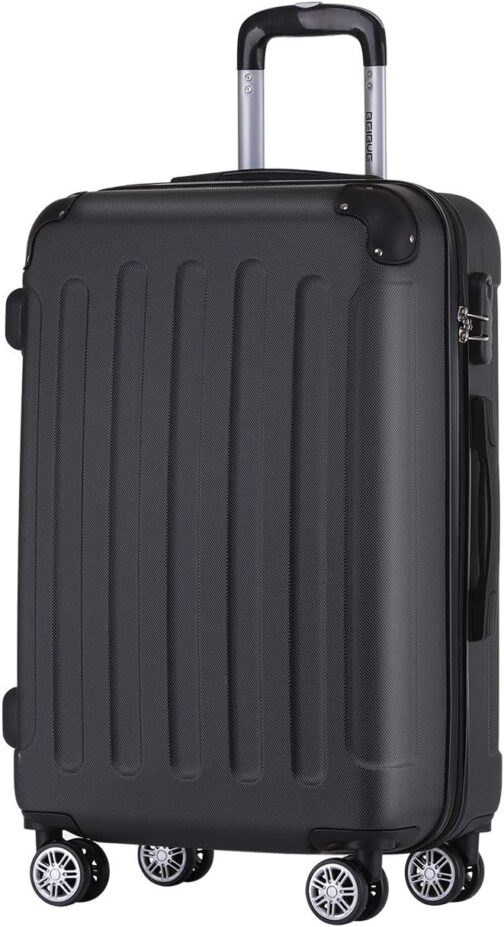 BEIBYE Hard Shell Suitcase, Trolley Suitcase, Travel Suitcase, Security Combination Lock, Twin Wheels, ABS Material, Hand Luggage, 4 Wheels (M / L / XL Set), black