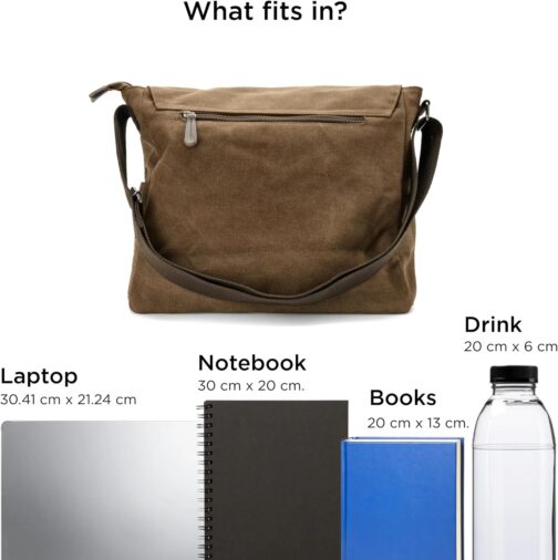 Trendhim Caramel Brown Canvas Messenger Bag for Men Shoulder Bag Large Canvas Shoulder Bag for Everyday and Work – Bild 5