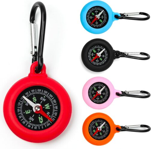 Cveenk Pack of 9 Mini Compass Children, Key Holder with Compass and Carabiner, Portable Waterproof Keyring Compass Pendant for Outdoor Holiday Camp, Camping, Hiking, Travel