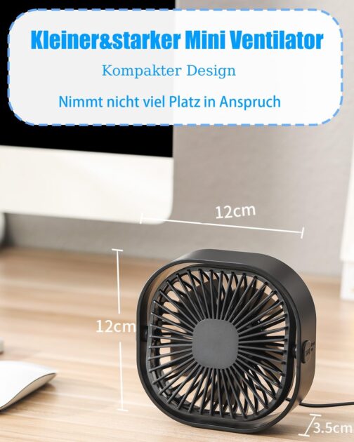 Mini USB Fan, Quiet Small Table Fan, Very Quiet USB Table Fan with 3 Speeds, Office Fan, Portable USB Fan, Desk, Bedroom, Home, Outdoor – Bild 7
