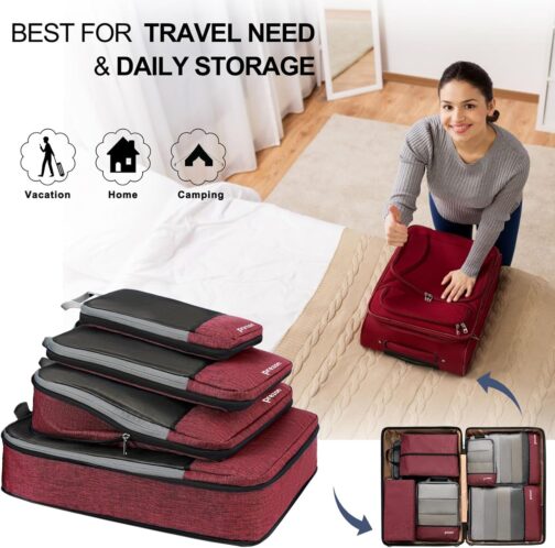Prezon Compressible Packing Cubes for Organising Your Travel Luggage, Compression Packing Cube, Packing Bags Set & Luggage Organiser for Backpack & Suitcase – Bild 7