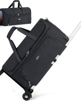 Lekespring Garment Bag with Wheels, Convertible Weekender Bag, Large Carry-on Garment Bag for Travel, Garment Duffle Bag, black