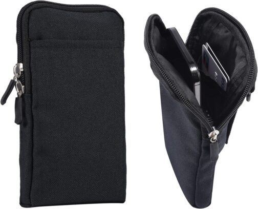Mobile Phone Shoulder Bag Men's Black, Mobile Phone Belt Bag Men's Black, Small Mobile Phone Case for Hanging, Waterproof Zip, Men's Bag, Waist Bag, Shoulder Bag with Belt Loop Shoulder Strap, black