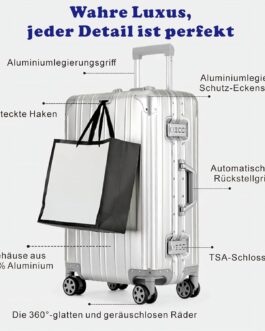 Aluminium Travel Suitcase, Hard Shell Suitcase with TSA Lock, 4 Wheels Spinner, Telescopic Handle, Cabin Size, silver, S, simple