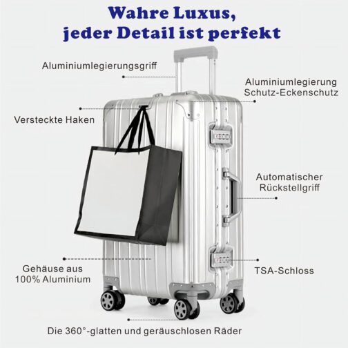 Aluminium Travel Suitcase, Hard Shell Suitcase with TSA Lock, 4 Wheels Spinner, Telescopic Handle, Cabin Size, silver, S, simple – Bild 2