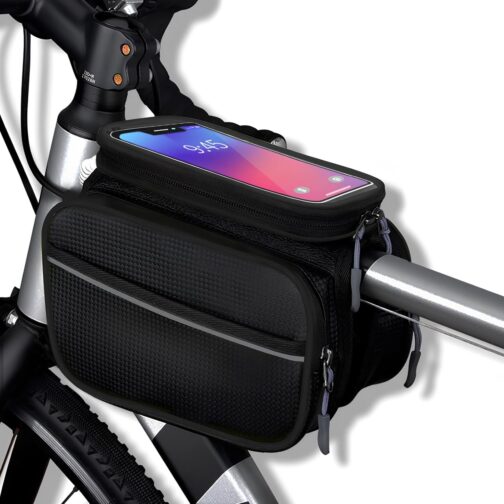 Lunaanda Bicycle Bag Frame, Waterproof Bicycle Bag, Mobile Phone Case, Bicycle Mobile Phone Holder, Top Tube Bag with Sensitive Touchscreen and Rain Cover for Road Bikes and Mountain Bikes, Bicycle