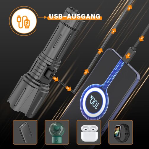 BEYSTE Torch LED Rechargeable 1000000 Lumens LED Torch Extremely Bright Military Very Bright Battery Torch USB C Strong Tactical Torch Waterproof for Outdoor Emergencies – Bild 6