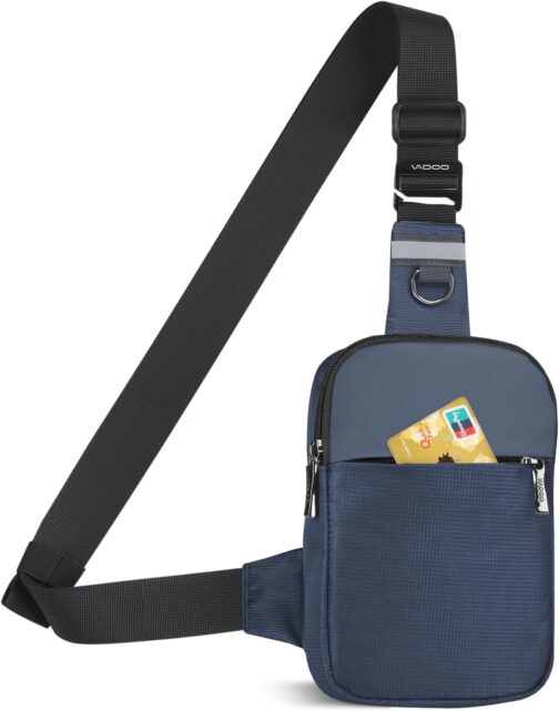 BROADREAM Sling Chest Crossbody Bag, Waterproof Shoulder Bag, Chest Bag, Shoulder Bag, Men and Women, Mobile Phone Case with RFID Blocking Zip Pocket, Suitable for Outdoor Sports and Hiking, A-Blue,