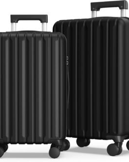 SHOWKOO Suitcase Set Hard Shell Expandable Lightweight 100% Polycarbonate Durable Travel Suitcase Trolley Hand Luggage Sets with TSA Lock and 4 Wheels, black