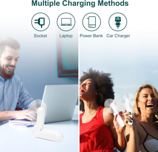 JOPHEK Handheld Fan Battery Operated Small Handheld Fan Mini Fan Battery Fan Rechargeable 2000 mAh (White) – Bild 6