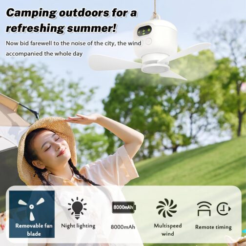 Kouamor Ceiling Fan Rechargeable 4W USB 3 Speed Camping Small Ceiling Fan USB Mini Ceiling Fan Ceiling Fans with Night Lights and Remote Control for Tent – Bild 4