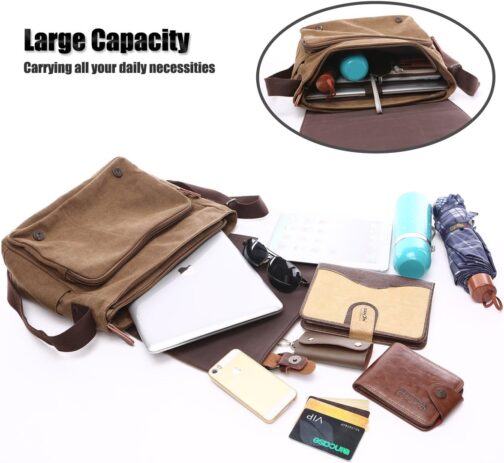 LOSMILE Laptop Messenger Bags, Men's Shoulder Bag, 16 Inches Vintage Canvas Bag for School and Work, Multiple Pocket. (Coffee) – Bild 6