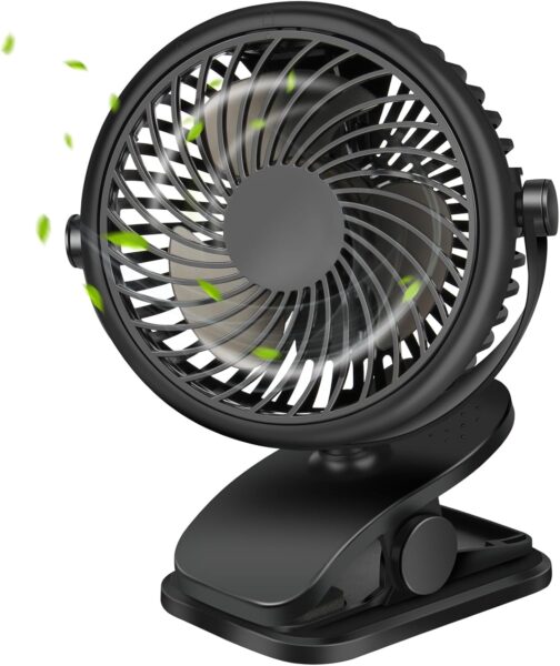 GMGXX USB Fan, Portable 4800 mAh Battery Fan, Mini Fan with Clip & 3 Speeds, 720° Rotating Fan, Quiet for Bedroom, Office, Car, Camping, Pushchair