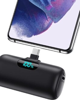 Feob Power Bank USB C 5000 mAh, 15 W PD 3.0 A Fast Charging Power Bank Slim LCD Display Extra Battery Pack Compatible with iPhone 15/15Pro/15 Plus Samsung S23, S22/Note/Huawei/LG, USB-C Phones etc