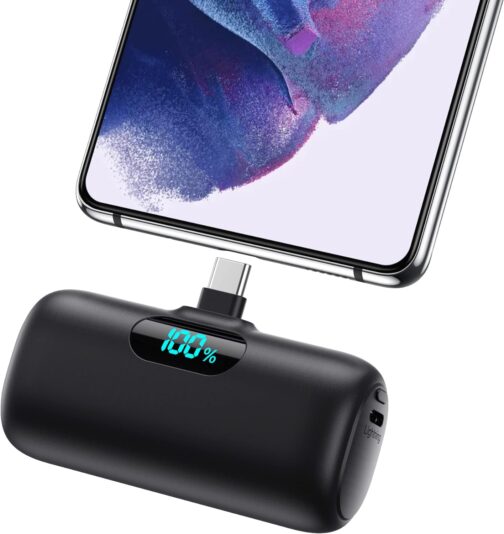 Feob Power Bank USB C 5000 mAh, 15 W PD 3.0 A Fast Charging Power Bank Slim LCD Display Extra Battery Pack Compatible with iPhone 15/15Pro/15 Plus Samsung S23, S22/Note/Huawei/LG, USB-C Phones etc