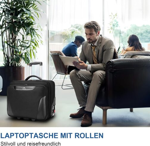 MATEIN Business Trolley with Large Wheels, Laptop Trolley 17.3 Inch with 3 Packing Cubes, Pilot Case with Wheels, Waterproof, Briefcase with Wheels for Men, Travel, Work, School, Black – Bild 6
