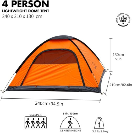 SAFACUS Campingzelt für 3-4 Personen, leicht, stabil, wasserdicht 4 Mann Kuppelzelt - Ventilationssystem, Moskitoschutz – Bild 3