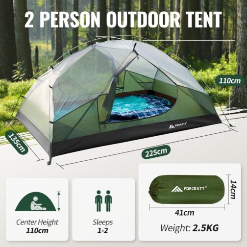 Forceatt Tent 2-3 Person Camping Tent, 2 Doors Waterproof & Windproof 3-4 Season Ultralight Backpack Tent for Trekking, Camping, Outdoor. – Bild 3